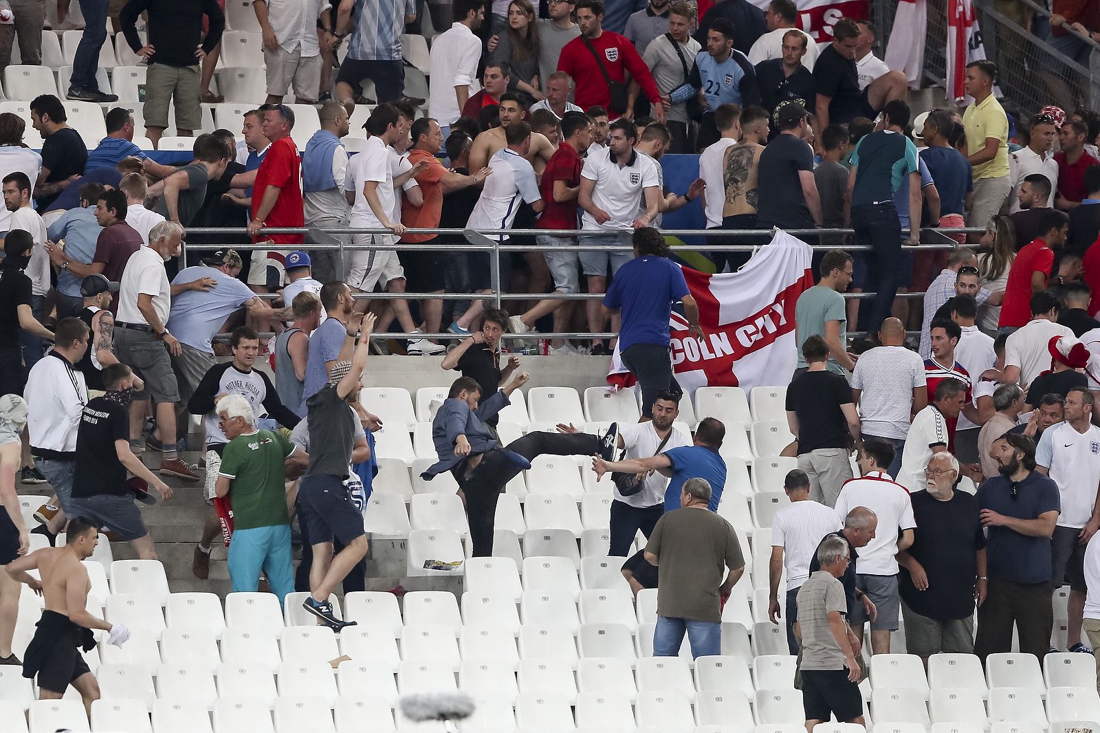 Shocking scenes as Russian fans storm the England end after the match