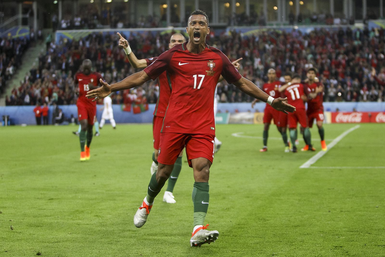 Nani celebrates scoring