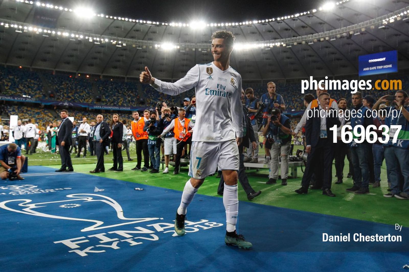 Cristiano Ronaldo winks as he leaves the field after the Champions League Final