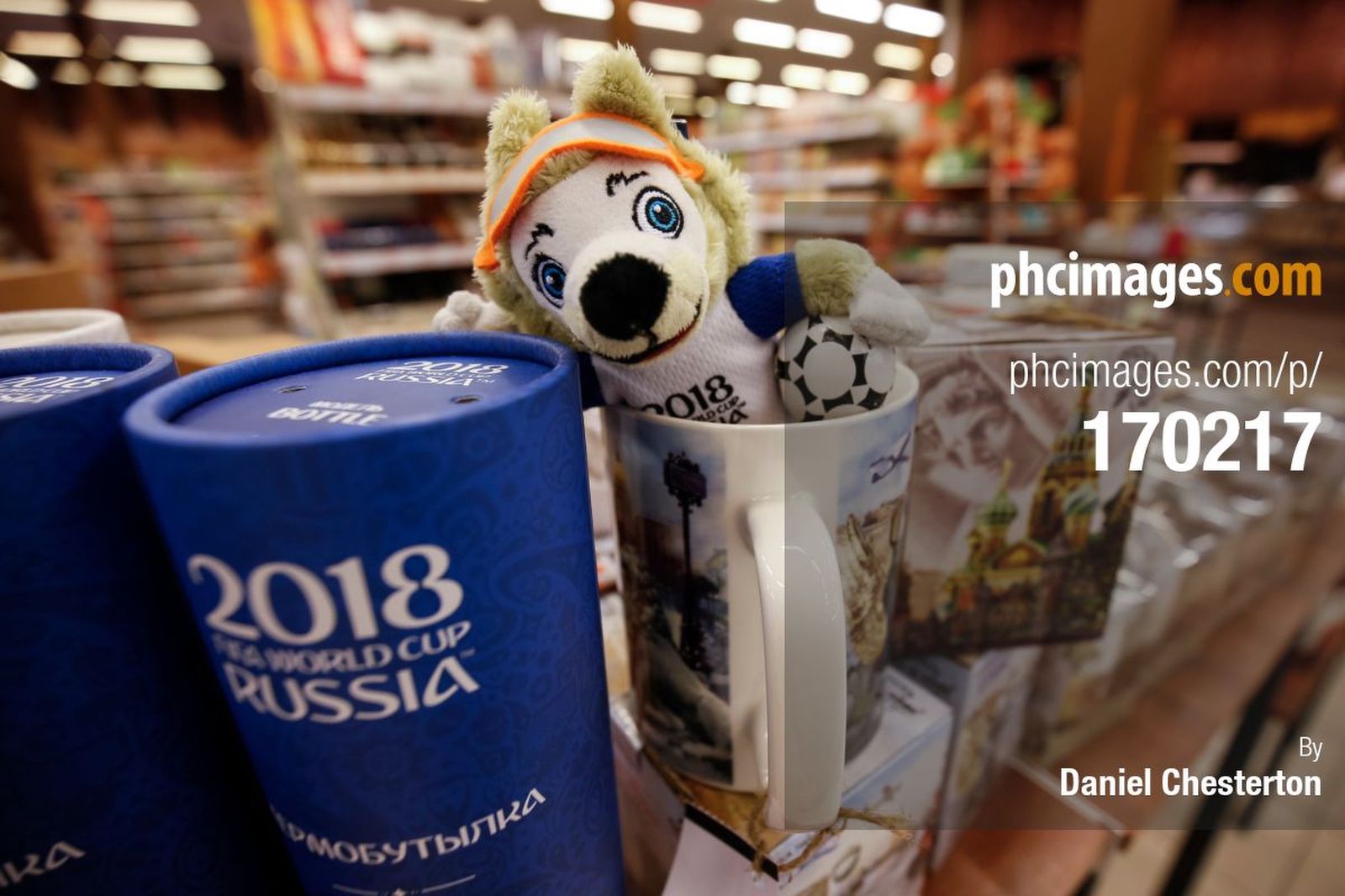 FIFA merchandise on sale in a supermarket in Repino