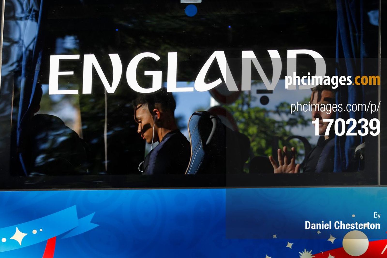 Jack Butland waves as the England bus arrives. Very decent of him to sit below the ‘England’ sign too