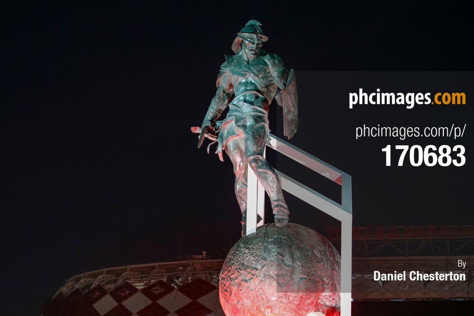 A statue outside Spartak Stadium, shot as we waited for a taxi