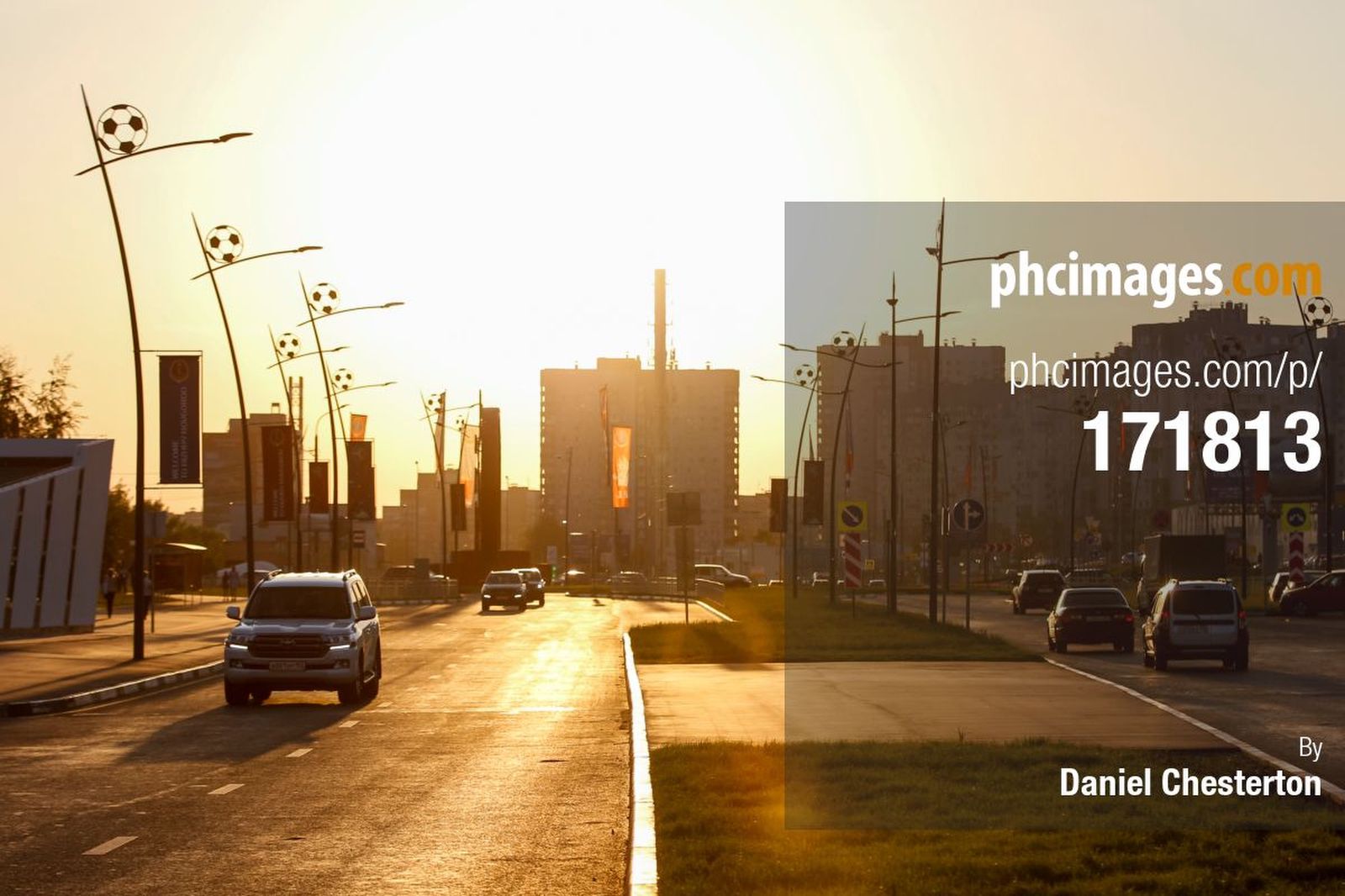 The sun sets outside Nizhny Novgorod Stadium