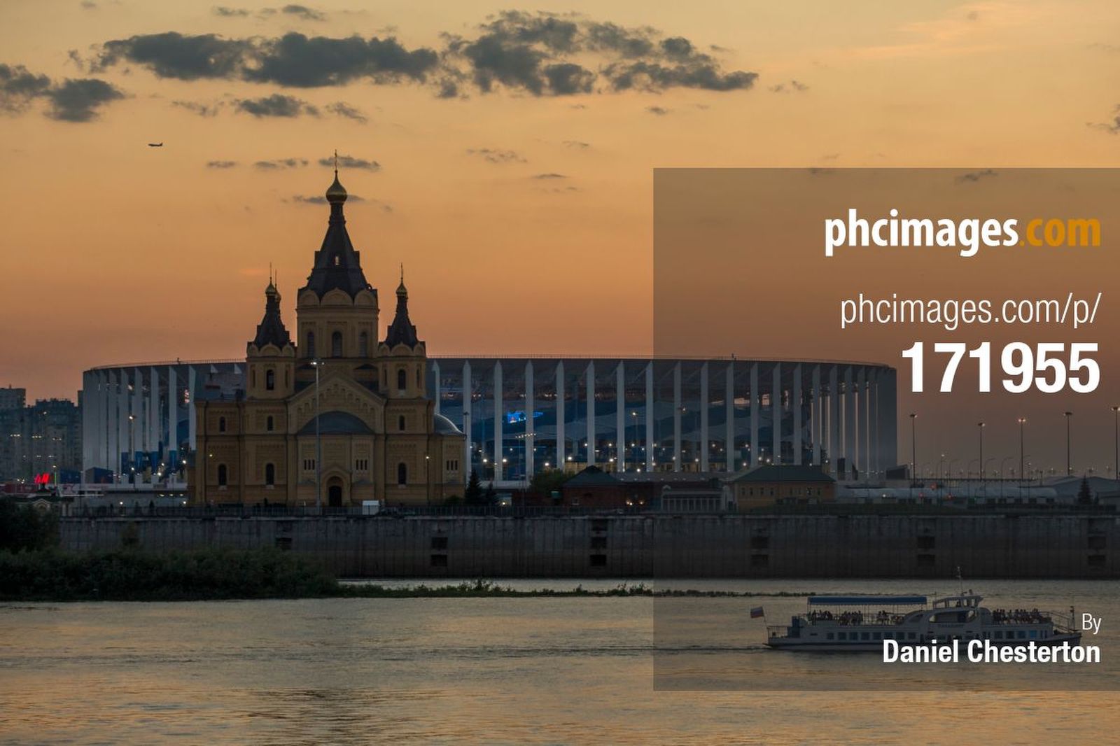 The sun sets over Nizhny Novgorod Stadium after the match