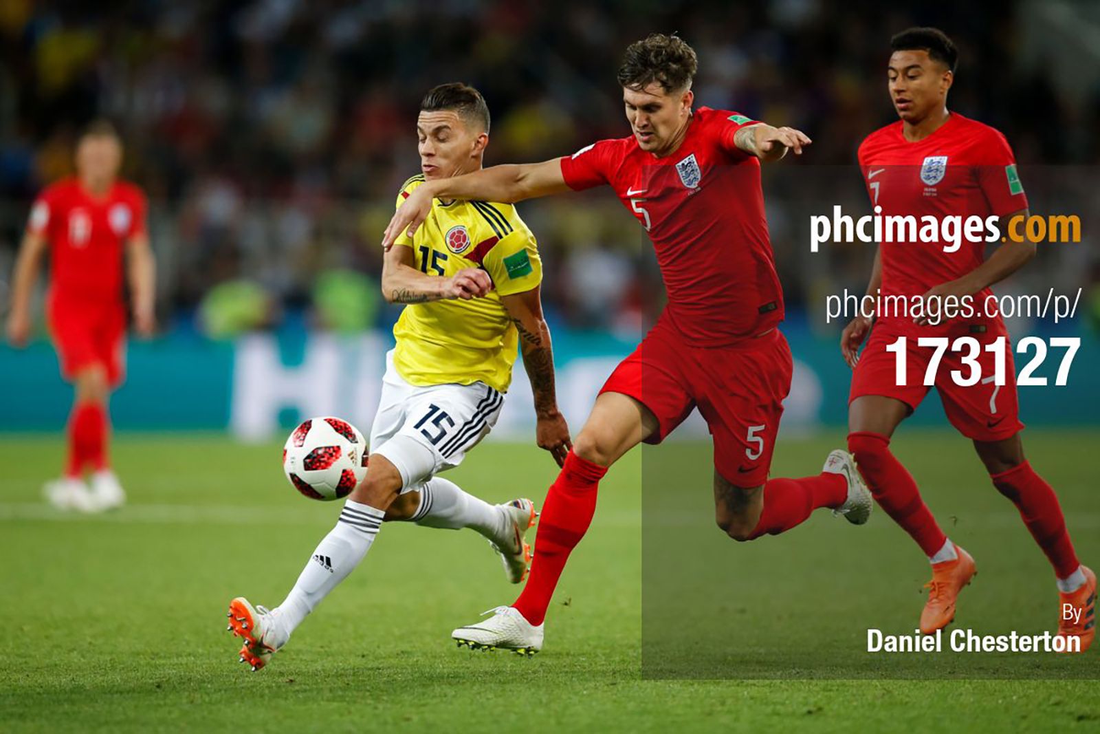 Mateus Uribe and John Stones compete for the ball