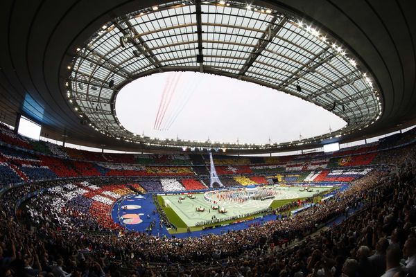 Airplanes fly over during the Euro 2016 opening ceremony