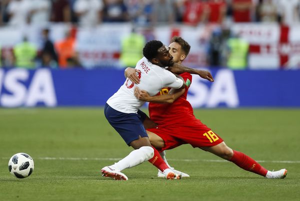 Danny Rose of England and Adnan Januzaj of Belgium