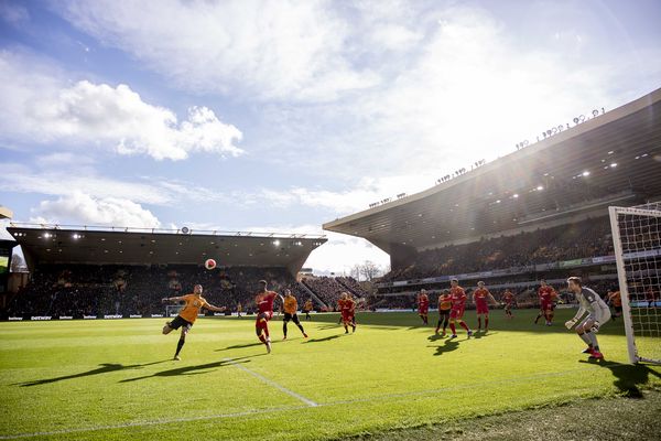 A general view as Wolves' Romain Saiss crosses the ball for his side's second goal against Norwich
