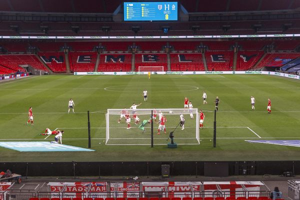 Harry Maguire scores for England as they play behind closed doors during the Covid-19 pandemic