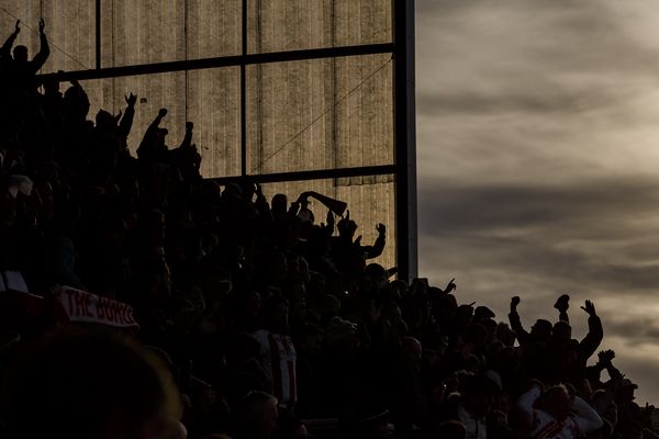 Stevenage fans celebrate a goal at Stoke