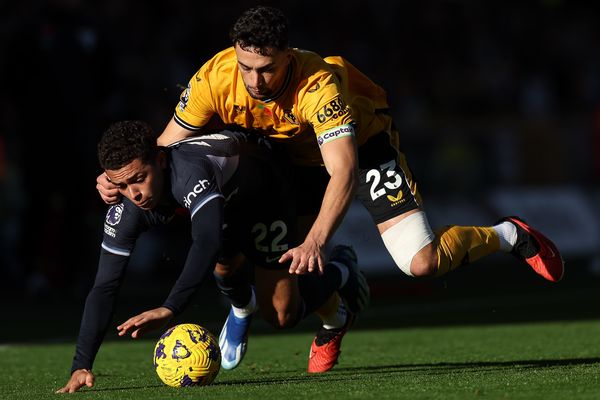 Brennan Johnson is fouled by Max Kilman