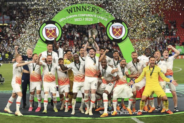 Declan Rice lifts the trophy